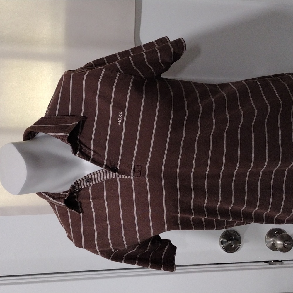 Mexx brown and white striped cotton shirt. Medium